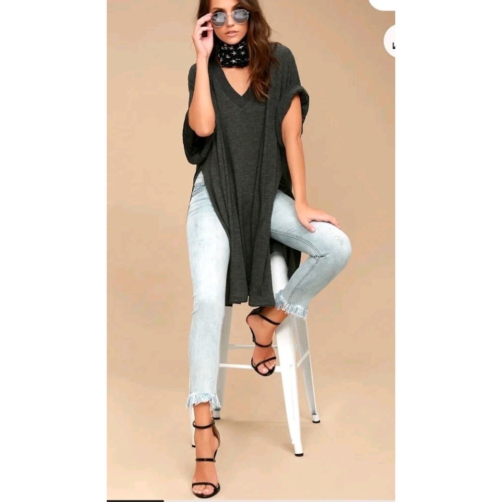 We The Free City Slicker Tunic Top Gray Womens Medium Oversized Boho Casual
